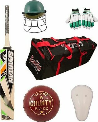 Pack of 6 - Cricket Kit (Hard Ball Bat + Hard Ball + Gloves + Cricket Kit Bag + Helmet + Under Gu...