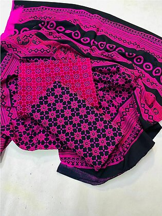 Hot Pink Sindhi Ajrak Printed 3 Piece
