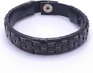 Black Engraved Leather Braided Bracelet For Men