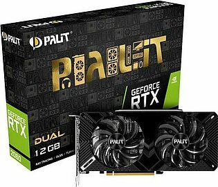 Palit GeForce RTX 2060 Dual 12GB GDDR6 Graphics Card, 2176 Cuda Cores, 1650 MHz Boost Clock, 14 Gbps, 192 Bit, 41T RTX OPS, PCI-E 3.0 x 16 Bus, Dual Link DVI D, 2 Slot, HDMI, DP