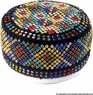 Multi Color Round Full Sindhi Nagina /  Zircon Cap or Topi MKC-808