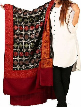 Black Color Kashmiri Style Jaal Jacquard Shawl For Her SHL-212-6