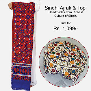 Pack of Ajrak & Sindhi Topi (White) GiftDeal-19