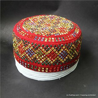 Multi Color Round Full Sindhi Nagina /  Zircon Cap or Topi MKC-635