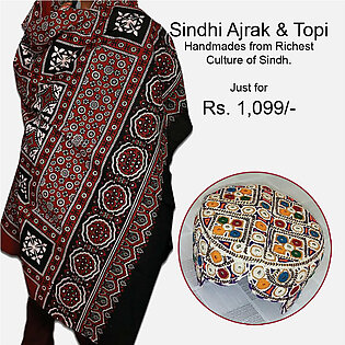 Pack of Ajrak & Sindhi Topi (White) GiftDeal-21