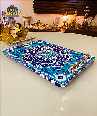 Chamakpatti Tray Blue Pottery  (Stainless Steel Handle)