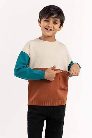 White and Green Color Block Knit Sweater 224-511-040
