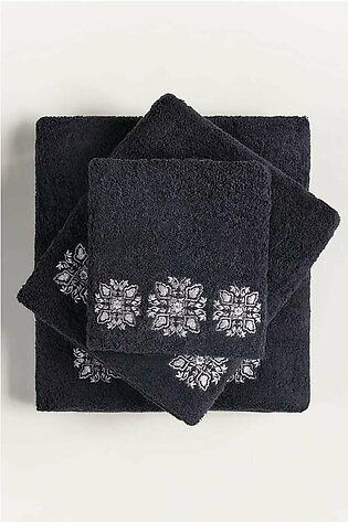 AW23-Black 3Pc Embroidered Towel Set