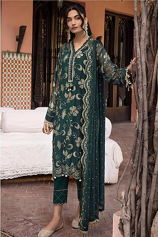 3PC Embroidered Chiffon Unstitched Suit with Embroidered Chiffon Dupatta FE-42003