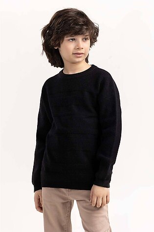 Junior Boy Black Textured Knit Sweater 224-311-013