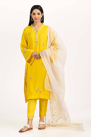 Needle Craft Raw Silk Embroidered Shirt And Trouser With Dupatta WGK-RSW-PE-1796