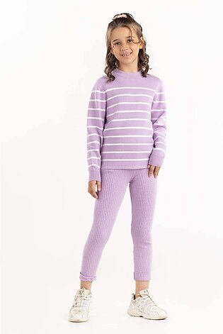 Junior Girl Light Purple Ribbed Knit Legging 224-416-302