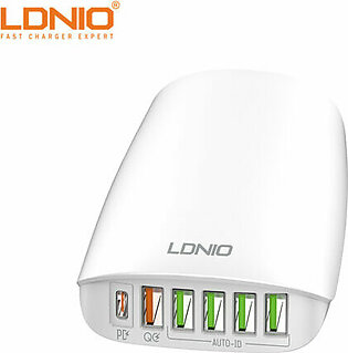 LDNIO A6573C Custom 65W 6 Port USB Wall Charger Smart Quick Travel Adapter Home Phone Charging Block for MacBook – White