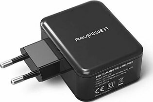 RAVPower 24W Wall Charger upto 2.4A Output Fast USB Charger Adapter – Black (1 Year Warranty)