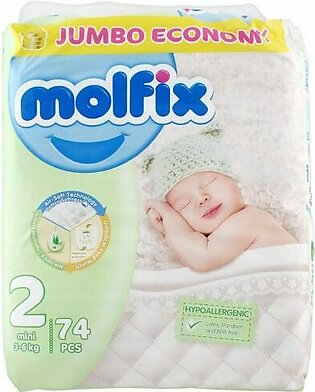 Molfix No. 2 Diapers, Mini 3-6 KG, Jumbo Economy, 74-Pack