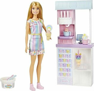 Barbie Doll HCN46 Ice Cream Shop Playset with Blonde Doll 12inch