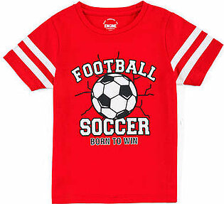 Red, basic, graphic t-shirt featuring a rib finished crew neck and a red neck tape. It has half sleeves and a flat lock finished regular hem. This shirt has a printed football artwork on the front and stripes on the...