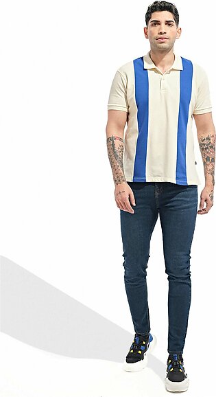 Off white, basic, striped t-shirt featuring a collared neck with button detail. This shirt has half sleeves with stripes in a contrasting shade. Fabric: PQ Care Instructions: Machine or hand-wash up to 30C/86F Gentle cycle Do not dry in direct...