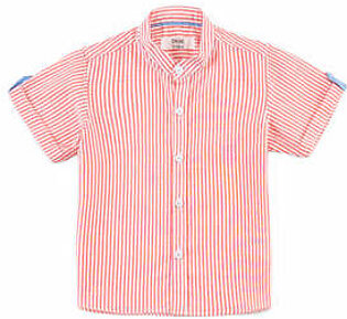 Pink, casual, striped shirt featuring a collar neck with button down detail. This shirt has half sleeves with turn-up hem. It also has a stripes pattern all over.  Fabric: Cotton Care Instructions: Machine or hand-wash up to 30°C/86F Gentle cycle...
