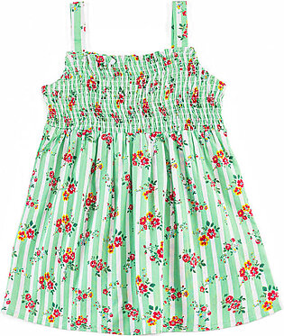 SLEEVELESS DRESS WITH STRAPES AND FRONT SMOCKING, FLARED STRUCTURE
Fabric: Cotton
Care Instructions:

Machine or hand-wash up to 30°C/86F
Gentle cycle
Do not dry in direct sunlight
Do not bleach
Do not iron directly on prints/embroidery