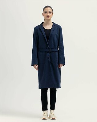 Basic navy long coat with an adjustable belt and front pockets 
Fabric:

Twill

Care Instructions:

Machine or hand-wash up to 30°C/86F
Gentle cycle
Do not dry in direct sunlight
Do not bleach
Do not iron directly on prints/embroidery