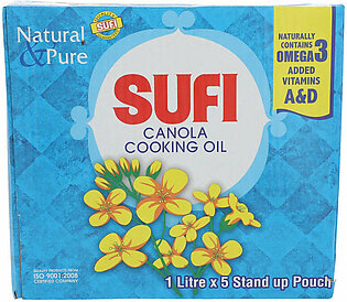 Sufi Canola Cooking Oil 1 Litre x 5 Stand up Pouch
