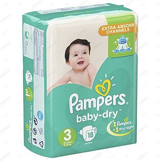 Pampers Baby Dry Diapers Medium Size 3 (18 Count)