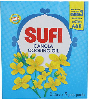 Sufi Canola Cooking Oil 1 Litre x 5 Poly Packs