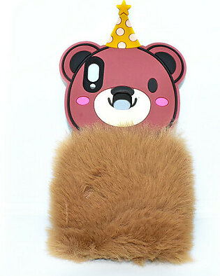 Fluffy Hairy Pizza Hat Bear Face Mobile Back Covers For Vivo V9 - Brown