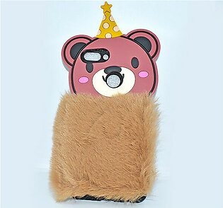 Fluffy Hairy Pizza Hat Bear Face Mobile Back Covers For Huawei Y9 Prime - Brown