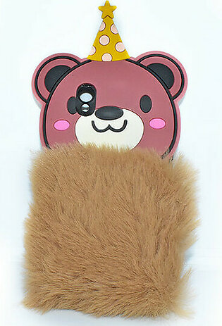 Fluffy Hairy Pizza Hat Bear Face Mobile Back Covers For Oppo - Brown