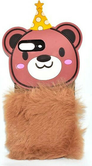 Fluffy Hairy Pizza Hat Bear Face Mobile Back Covers For Apple Iphone - Brown