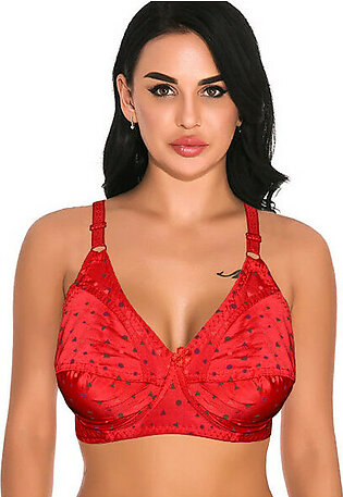 Mix Polka & Angles Printed Stretchable Soft Non Padded Bra - Red