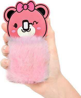 Fluffy Hairy Bear Face Mobile Back Covers For Samsung Galaxy -  Pink