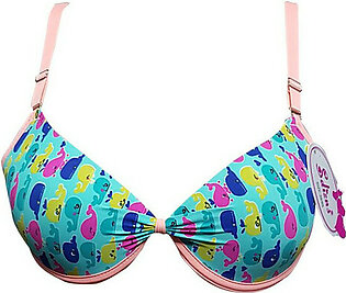 Padded Bra Wired Pink Stripes Multi Whale Printed -Sea Green