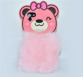 Fluffy Hairy Bear Face Mobile Back Covers For Apple IPhone -  Pink