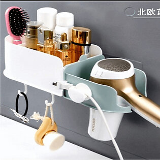 Wall Mounted Adhesive Hair Dryer Plastic Bathroom Shelf Rack