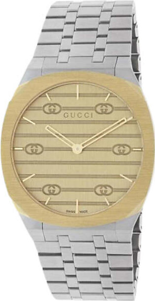 Gucci 25H Silver Stainless Steel Gold...