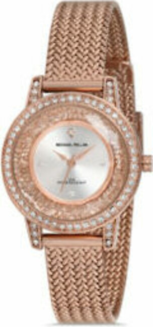 Michael Fellini Rose Gold Mesh Bracelet Silver Dial Quartz Watch for Ladies- MF - 2254-4