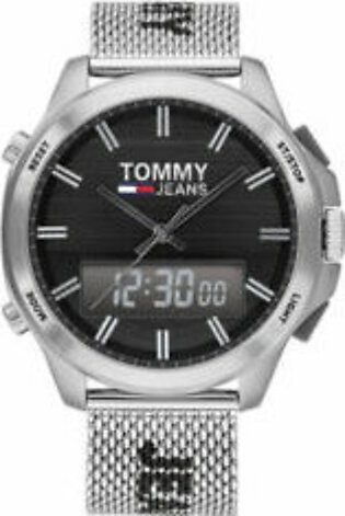 Tommy Hilfiger Tommy Jeans Expedition Silver Mesh Bracelet Black Dial  Quartz Watch for Gents - 1791765
