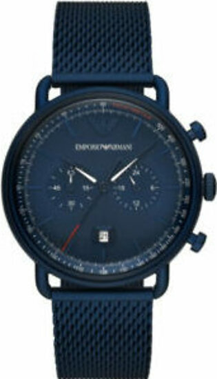 Emporio Armani Aviator Navy Blue Mesh Bracelet Navy Blue Dial Chronograph Quartz Watch for Gents - Emporio Armani AR 11289
