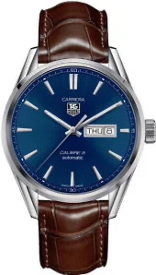 Tag Heuer Carrera Calibre 5 Brown Alligator Leather Blue Dial Automatic Watch for Gents - WAR201E.FC6291