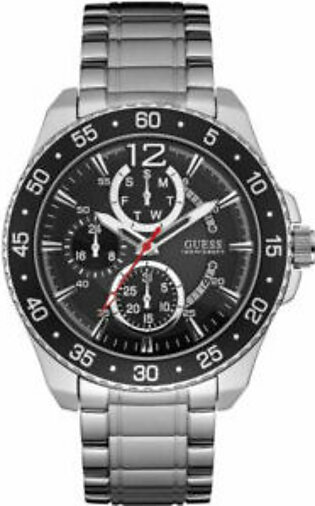 Guess Jet Sport Multifunction Silver Stainless Steel Black Dial Quartz Watch for Gents - Guess W0797G2