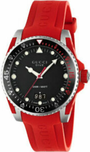 Gucci Dive Red Silicone Strap Black Dial  Quartz Watch for Gents - GUCCI YA 136309