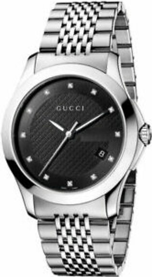 Gucci G-Timeless Silver Stainless Steel Black Dial Quartz Watch for Ladies- GUCCI YA126405