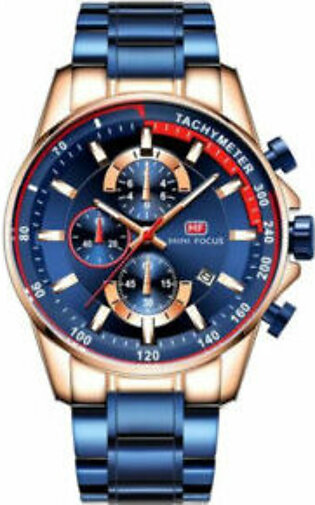 Mini Focus Blue Stainless Steel Bracelet Blue Dial Chronograph Watch for Men- MF0218G-1