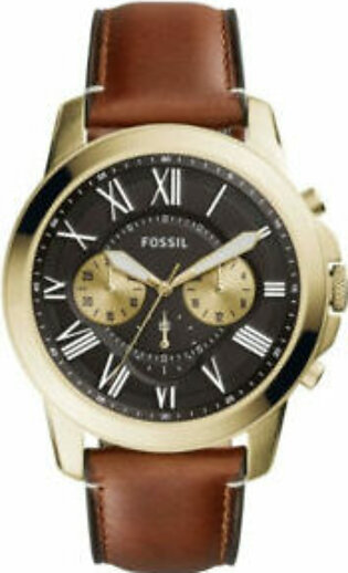 Fossil Grant Brown Leather Strap Black Dial Chronograph Quartz Watch for Gents - FS5297