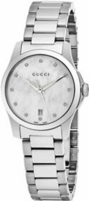 Gucci G-Timeless Silver Stainless Steel Mother of Pearl Dial Quartz Watch for Ladies- GUCCI YA126542