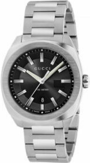 Gucci GG2570 Silver Stainless Steel Black Dial Quartz Watch for Gents- GUCCI YA142301