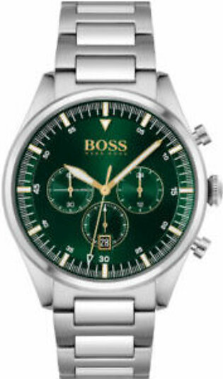 Hugo Boss Pioneer Silver Stainless Steel Green Dial Quartz Watch for Gents- Hugo Boss 1513868